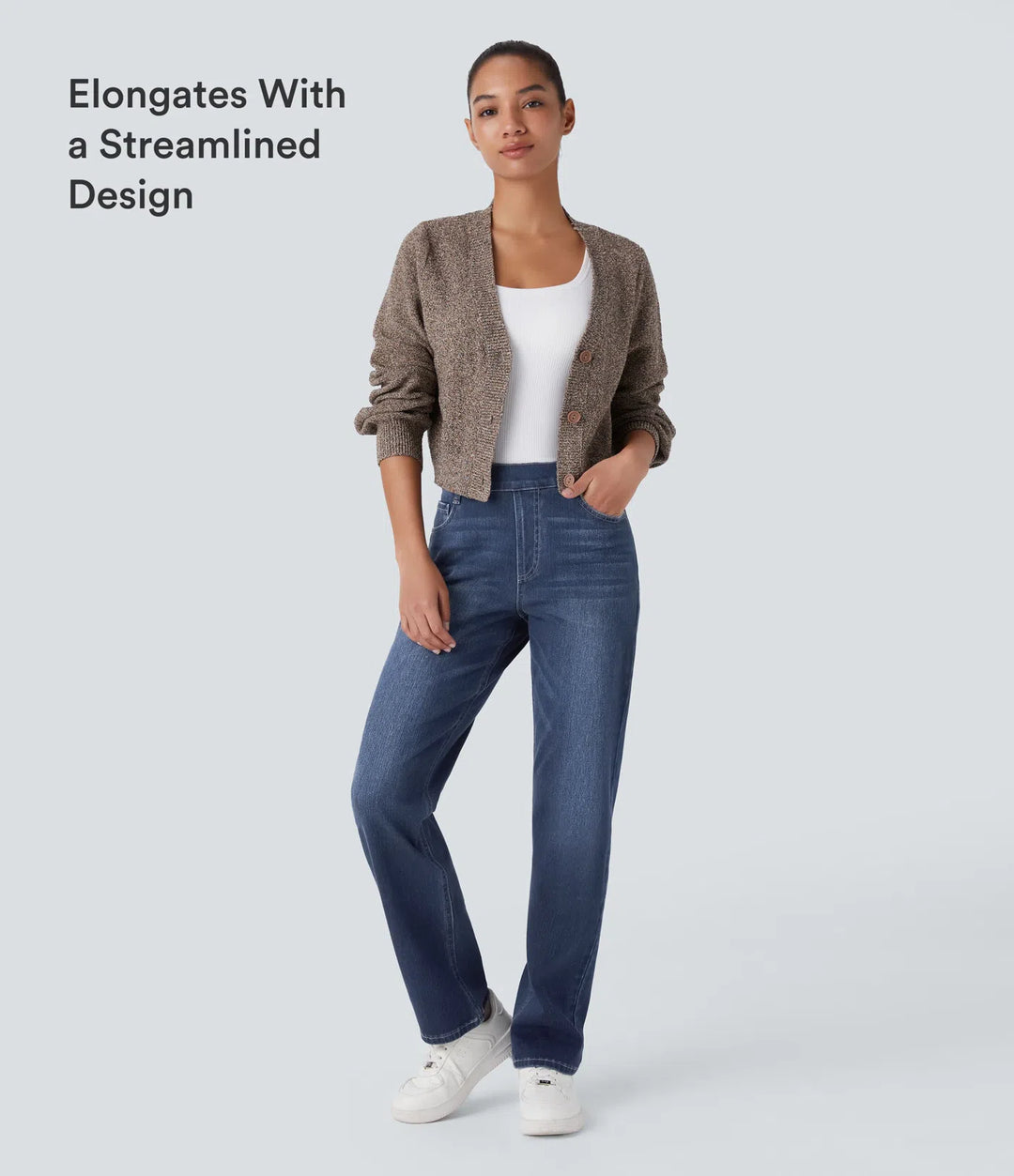 Halara Flex High Waisted Pockets Straight Leg Washed Casual Jeans