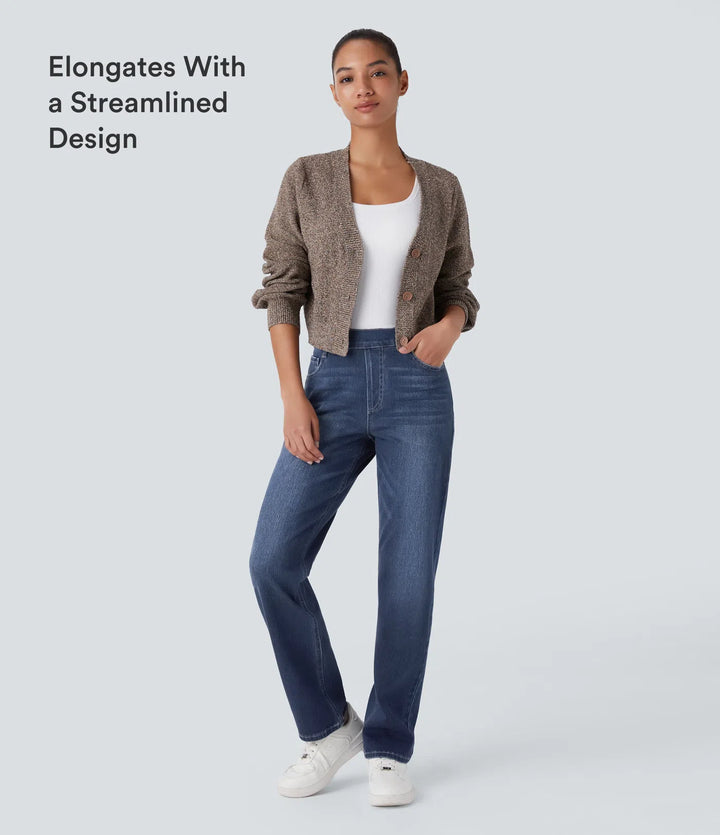 Halara Flex High Waisted Pockets Straight Leg Washed Casual Jeans