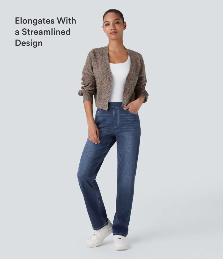 Halara Flex High Waisted Pockets Straight Leg Washed Casual Jeans