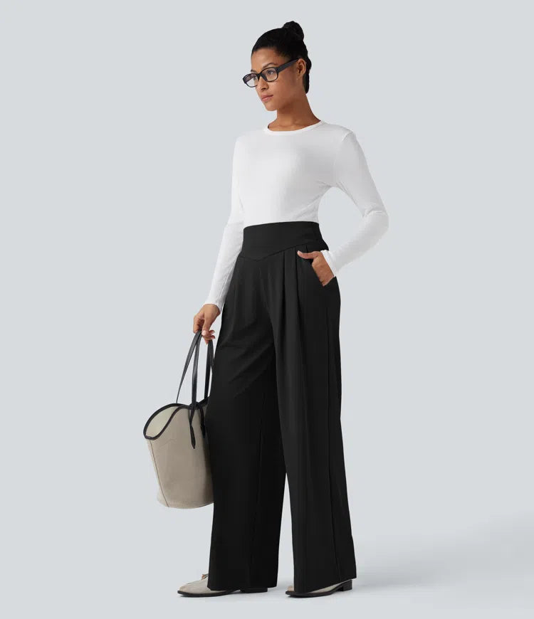 Halara Flex High Waisted Tummy Control Crepe Work Straight Leg Pants with Pockets
