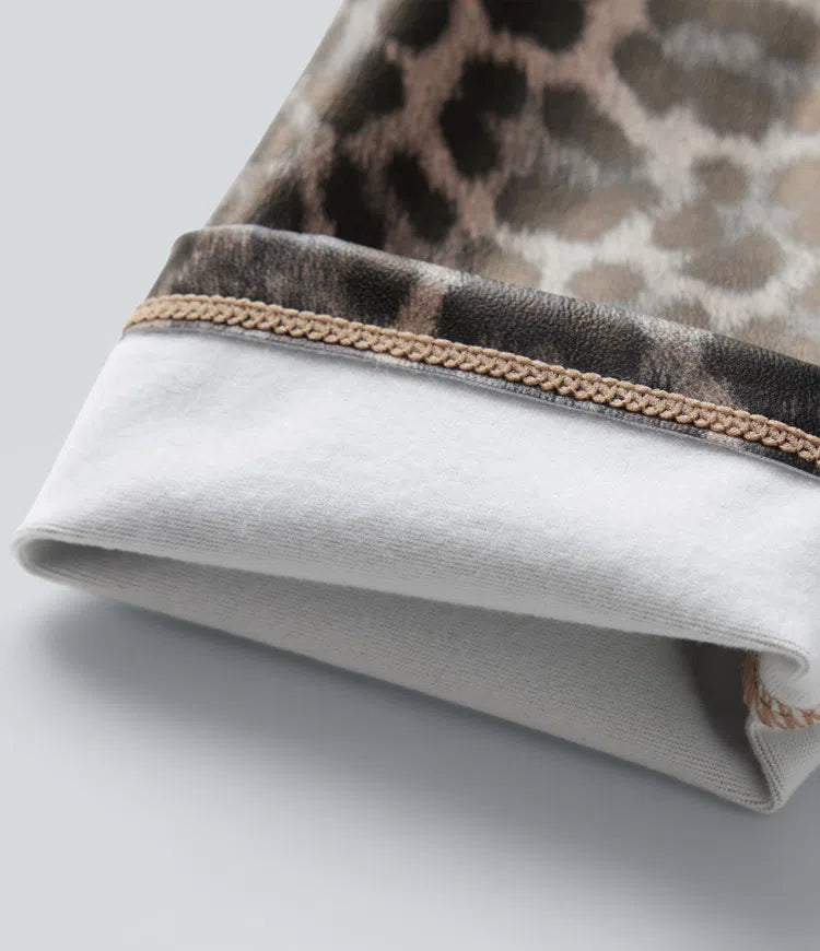 High Waisted Tummy Control Stretchy PU Leopard Print Skinny Casual Leggings with Pockets