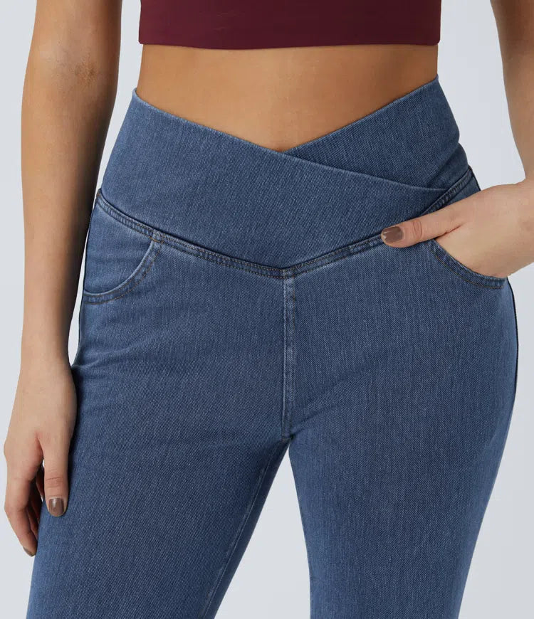 Halara Flex High Waisted Crossover Pocket Washed Casual Jeans