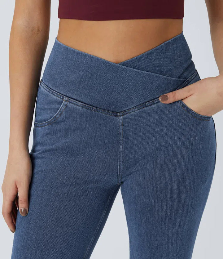 Halara Flex High Waisted Crossover Pocket Washed Casual Jeans