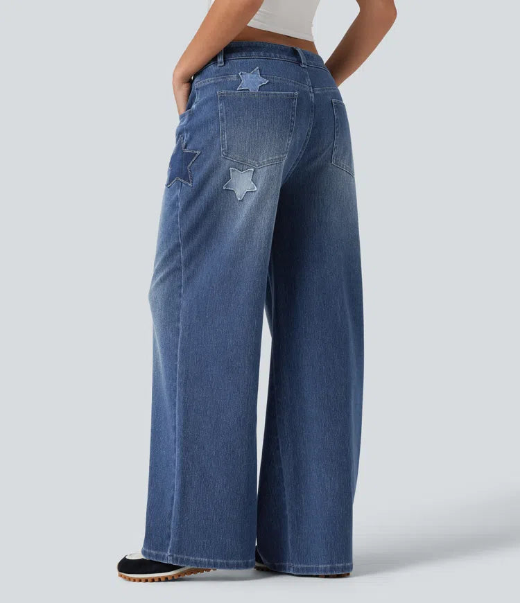 Halara Flex High Waisted Baggy Embroidery Casual Jeans with Pockets