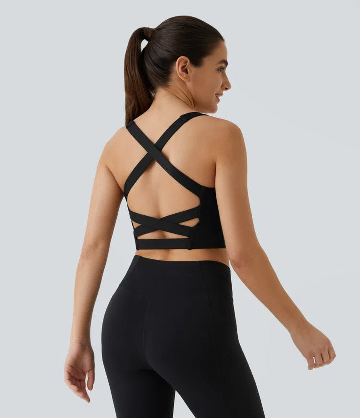 SoftlyZero Airy Square Neck Backless Crisscross Cropped InstantCool Yoga Tank Top