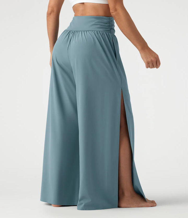Breezeful High Waisted Ruched Split Quick Dry Resort Flowy Pants with Pockets