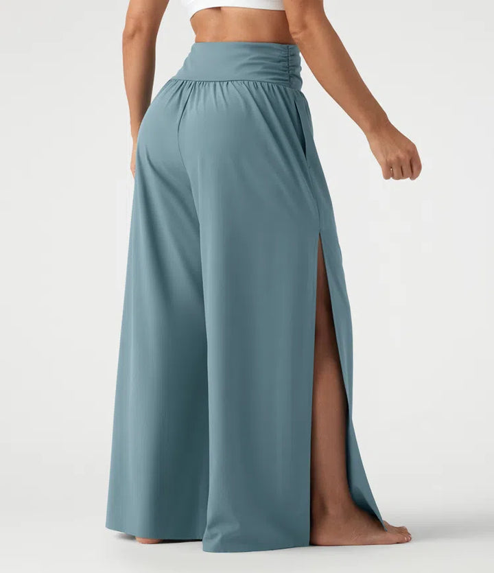 Breezeful High Waisted Ruched Split Quick Dry Resort Flowy Pants with Pockets