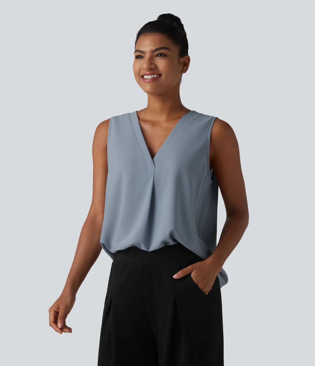 Wrinkle Recovery V Neck Sleeveless Oversized Work Blouse