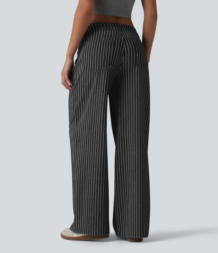Halara Flex Asymmetric Low Rise Wide Leg Stripe Work Jeans with Pockets