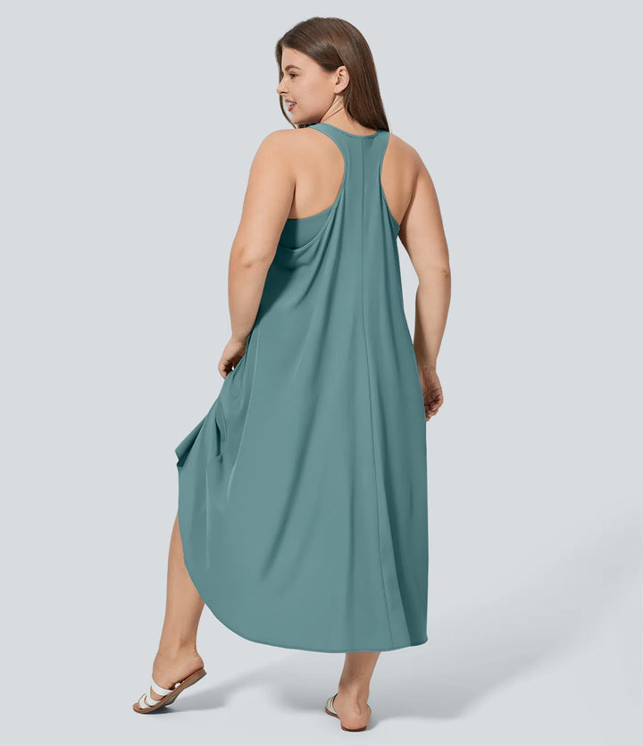 Breezeful RacerPocket High Low Flowy Midi Quick Dry Casual Plus Size Dress