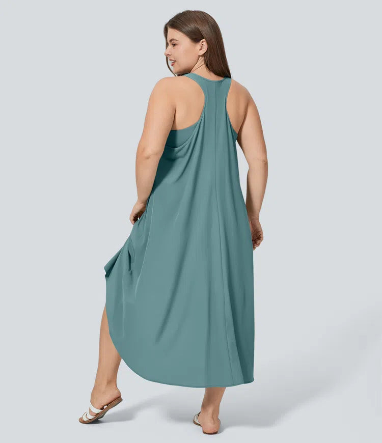 Breezeful RacerPocket High Low Flowy Midi Quick Dry Casual Plus Size Dress