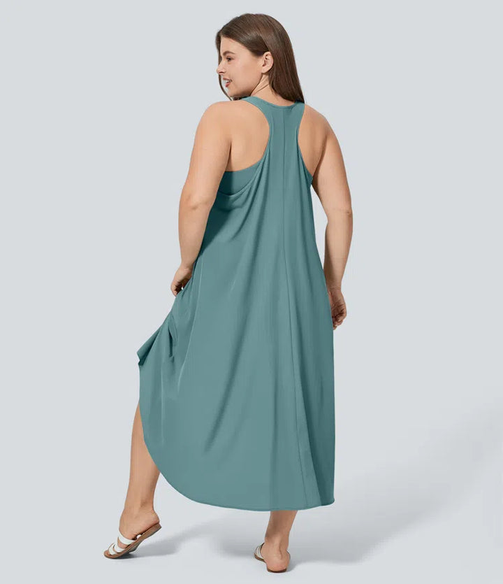 Breezeful RacerPocket High Low Flowy Midi Quick Dry Casual Plus Size Dress