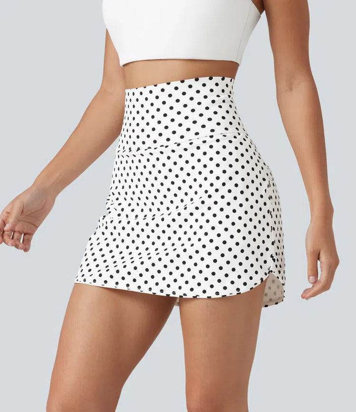 Ultra High-Waist Tummy Control Curved Hem 2-in-1 Polka Dot Golf Mini Skirt with Pockets