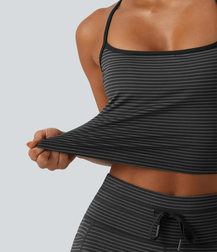 U Neck Built-in Bra Stripe Cropped Yoga Tank Top