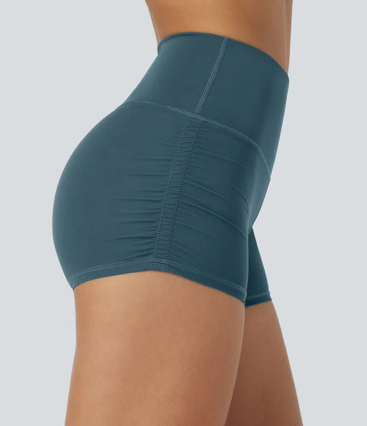 SoftlyZero QuickDry High Waisted Tummy Control Ruched Running Biker Shorts 2.5&