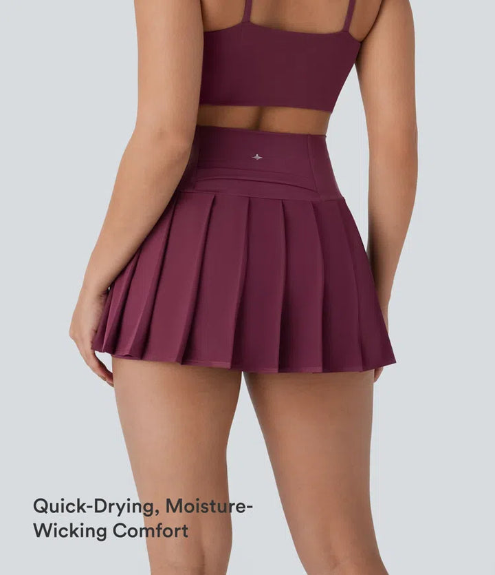 Breezeful High Waisted Pleated 2-in-1 Side &amp; Pocket Asymmetric Hem Quick Dry Mini Dance Skirt