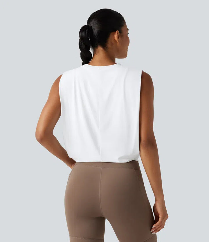 Round Neck Cool Touch Cropped Yoga Tank Top-UPF50+