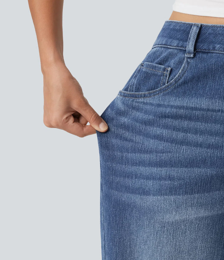 Halara Flex High Waisted Baggy Embroidery Casual Jeans with Pockets
