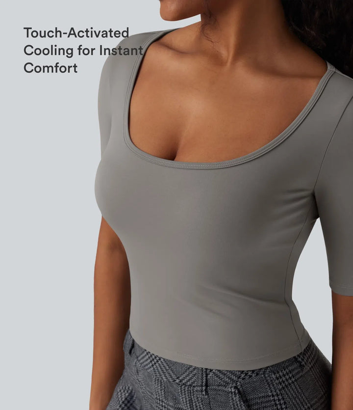 SoftlyZero Airy Scoop Neck Short Sleeve InstantCool Work T-Shirt