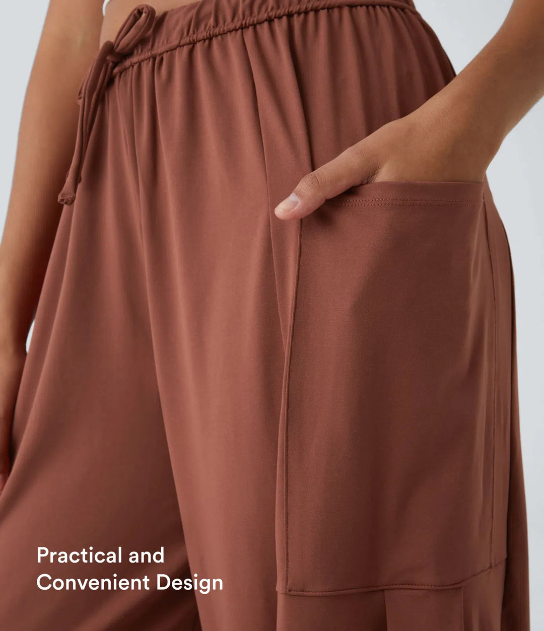 Mid Rise Elastic Waistband Drawstring Pocket Palazzo Flowy Wide Leg Baggy Casual Pants