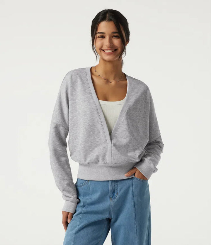 Deep V Neck Long Sleeve Casual Sweatshirt