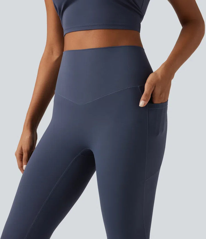 Halara UltraSculpt High Waisted Lace Up Flare Yoga Leggings with Pockets