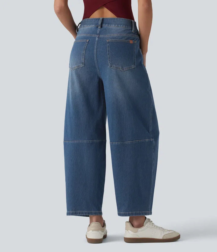 Halara Flex Low Rise Zipper Pockets Barrel Leg Casual Jeans