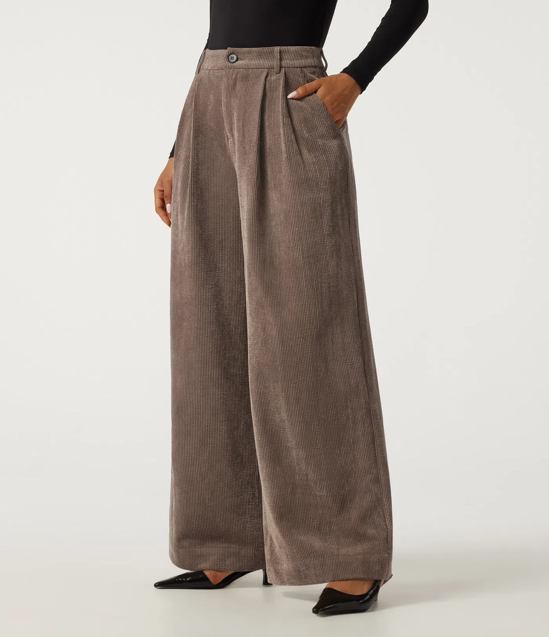 High Waisted Wide Leg Corduroy Work Pants with Pockets