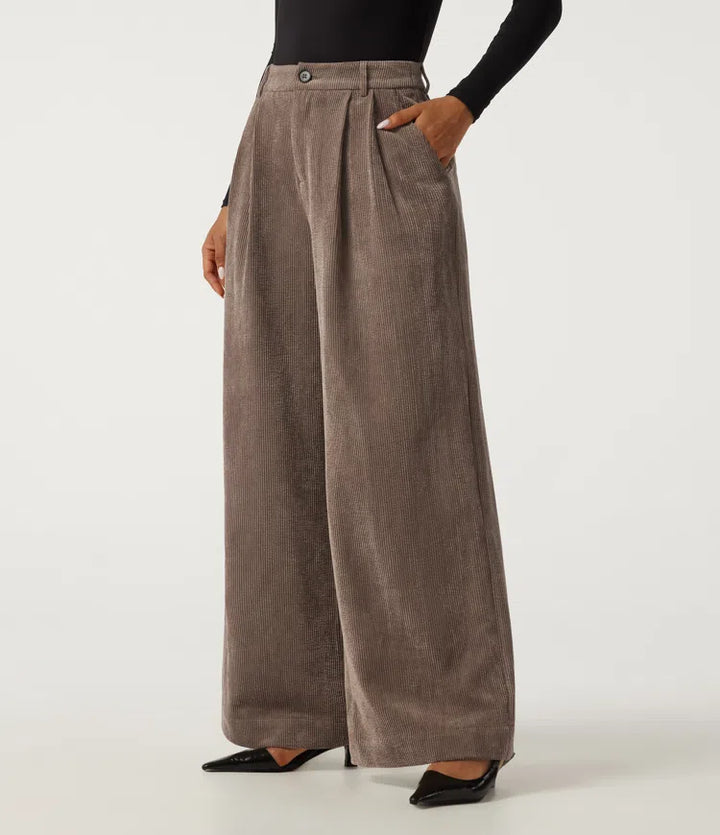 High Waisted Wide Leg Corduroy Work Pants with Pockets