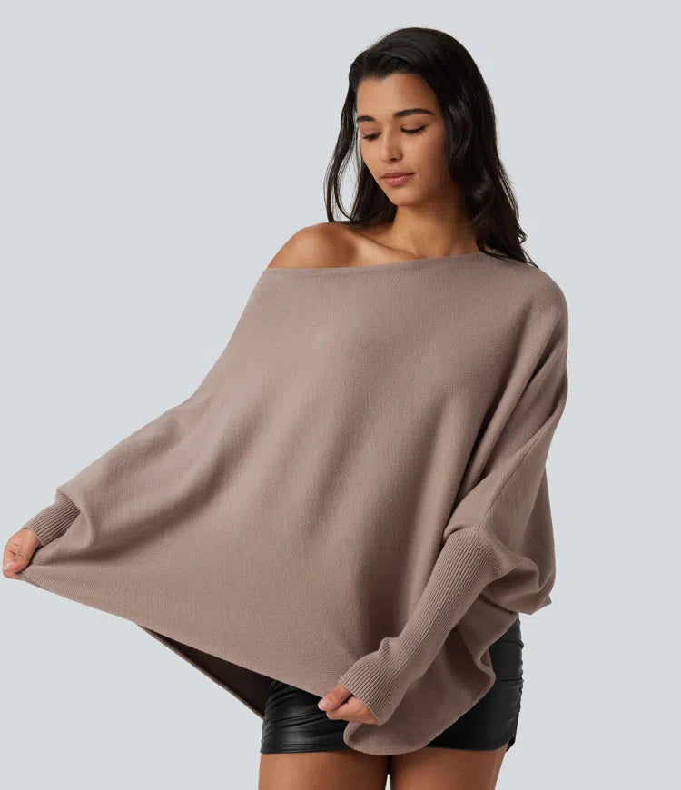 Batwing Long Sleeve Asymmetric Hem Casual Sweater