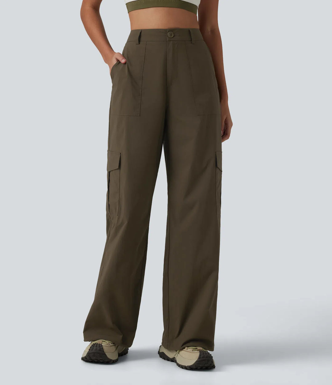 High Waisted Hiking Cargo Straight Leg Pants with Pockets