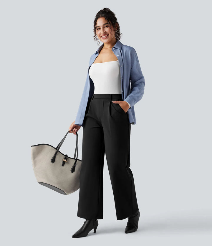 SoftlyZero Plush Thermal High Waisted Straight Leg Work Pants with Pockets