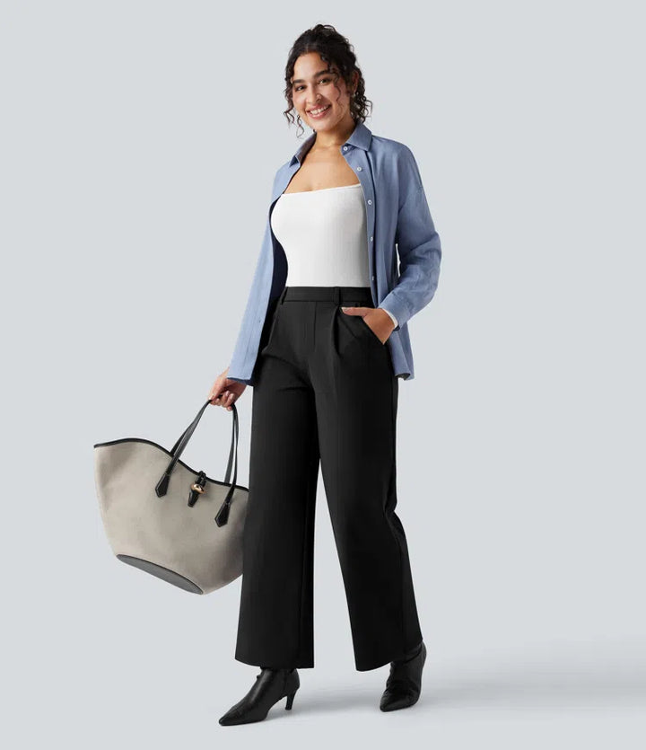 SoftlyZero Plush Thermal High Waisted Straight Leg Work Pants with Pockets