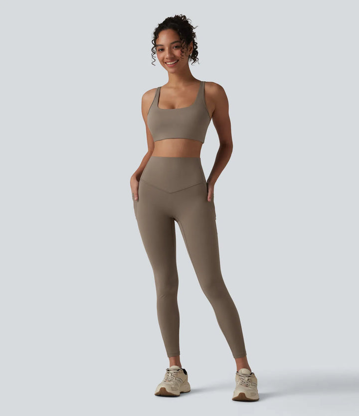 Halara UltraSculpt High Waisted Tummy Control Contrast Ribbed Yoga 7/8 Leggings with Pockets