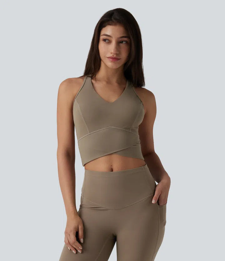 Halara UltraSculpt Medium Support V Neck Racerback Cropped Workout Tank Top