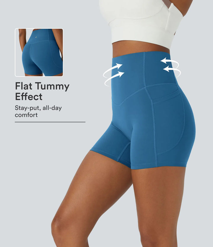 Halara UltraSculpt High Waisted Tummy Control Side Pocket Shaping Training Biker Shorts 5&