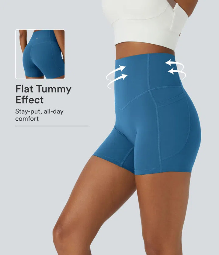 Halara UltraSculpt High Waisted Tummy Control Side Pocket Shaping Training Biker Shorts 5&