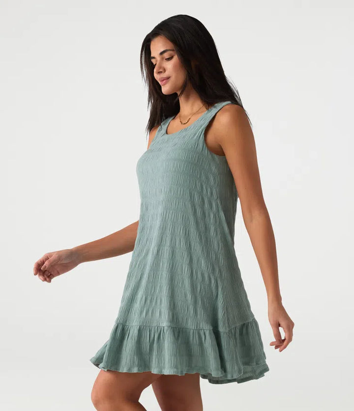 Round Neck Built-in Bra Sleeveless Ruffle Hem Mini Casual Dress