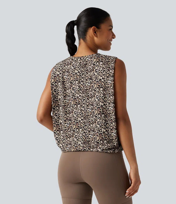 Round Neck Leopard Print Workout Tank Top