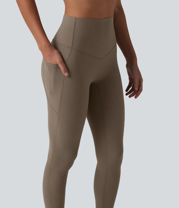 Halara UltraSculpt High Waisted Tummy Control Contrast Ribbed Yoga 7/8 Leggings with Pockets