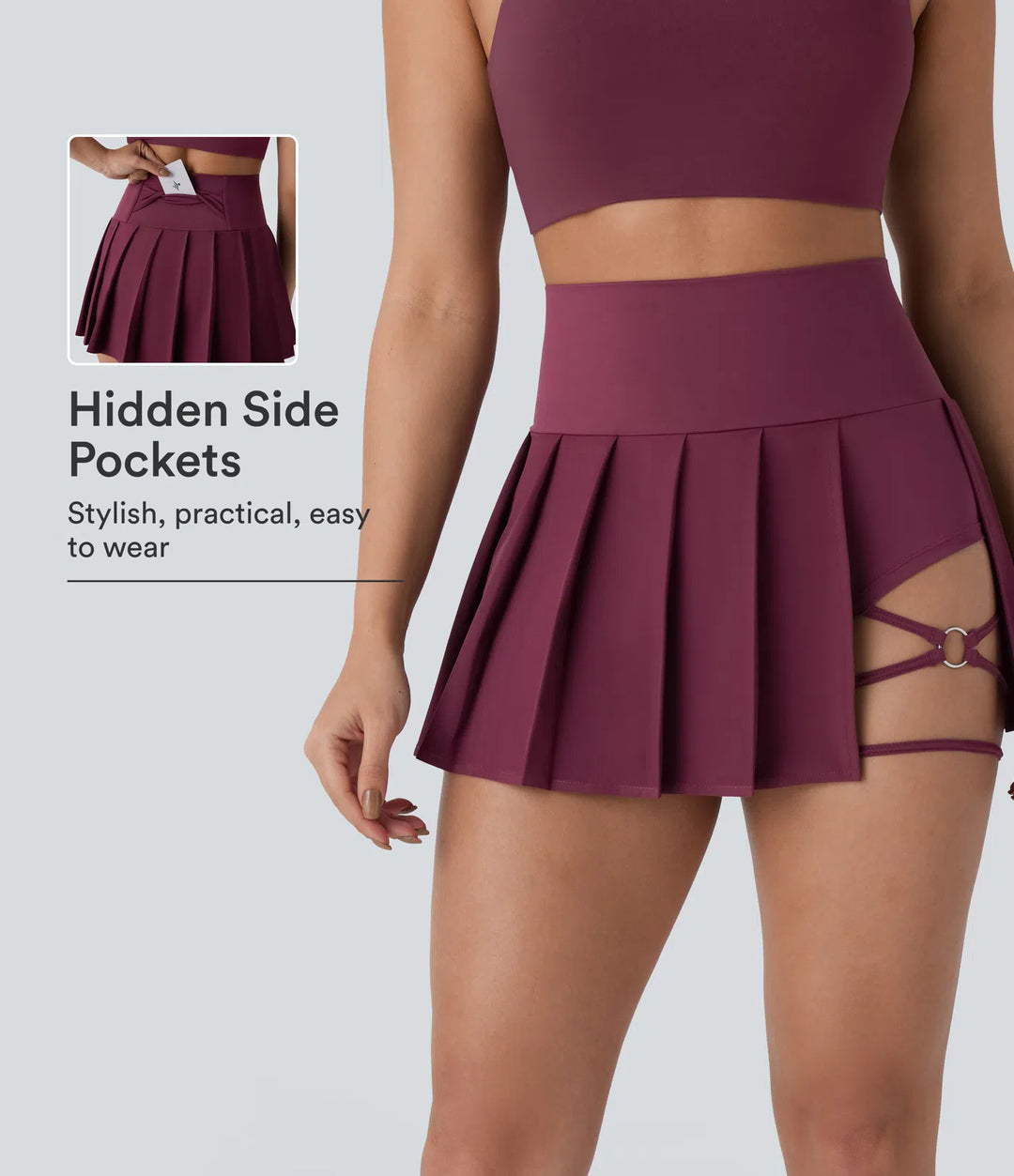 Breezeful High Waisted Pleated 2-in-1 Side &amp; Pocket Asymmetric Hem Quick Dry Mini Dance Skirt