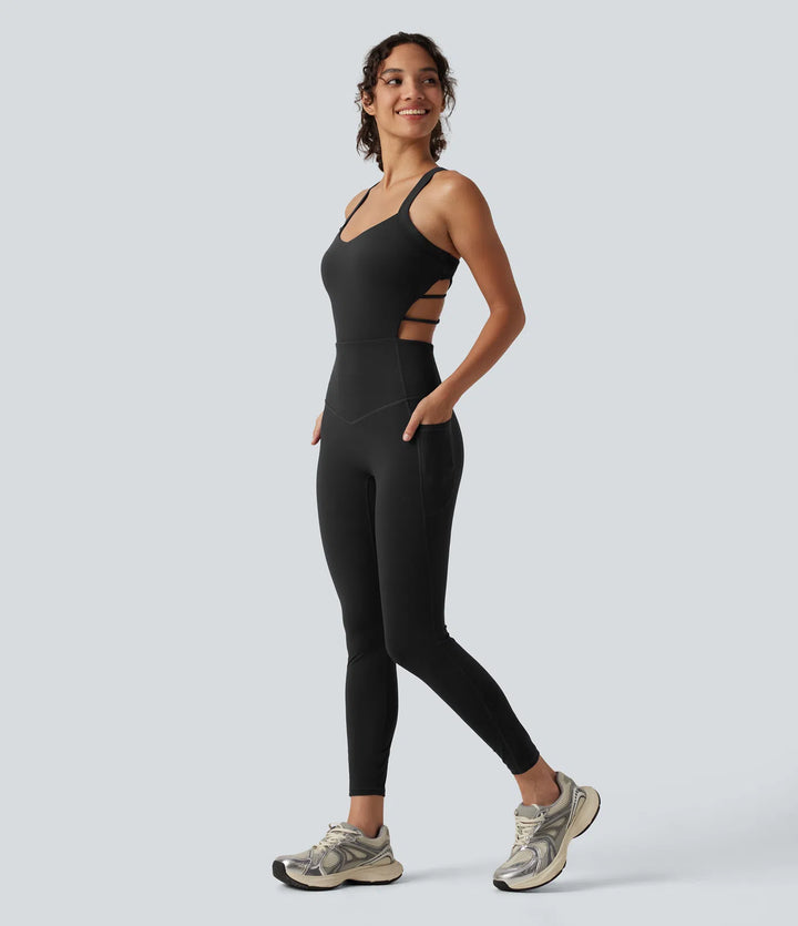 Halara UltraSculpt Built-in Bra Tummy Control Workout Jumpsuit with Pockets-Easy Peezy Edition