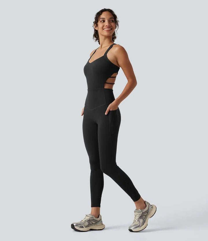 Halara UltraSculpt Built-in Bra Tummy Control Workout Jumpsuit with Pockets-Easy Peezy Edition