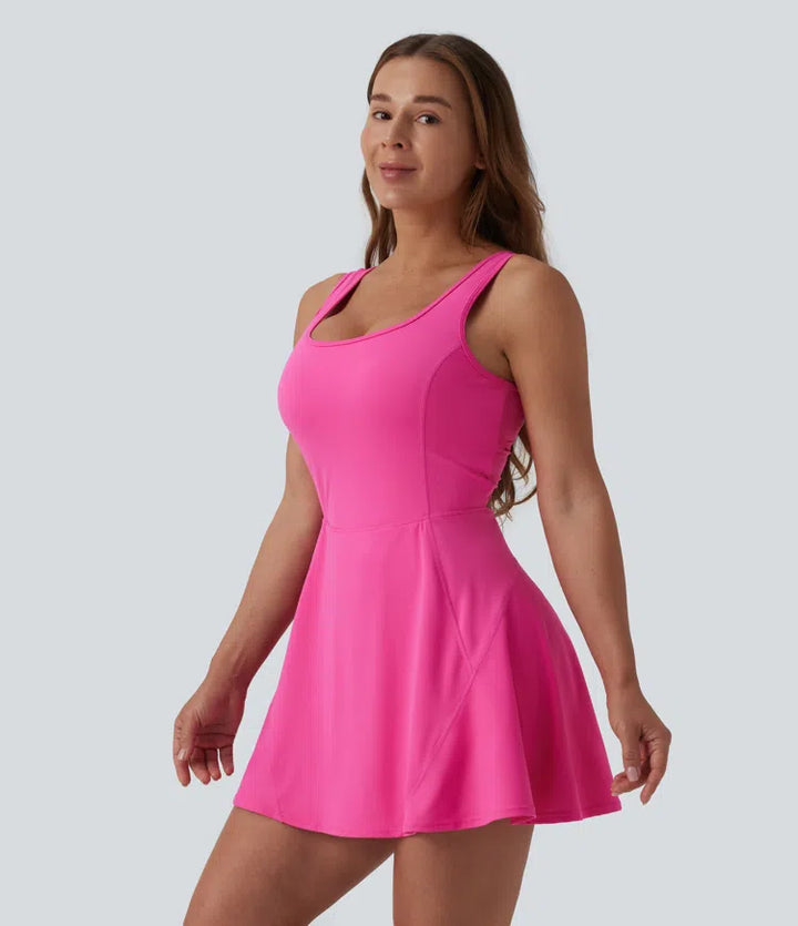 SoftlyZero Airy U Neck 2-in-1 Pocket Mini Cool Touch Dance Active Dress DD-F Cups-Easy Peezy