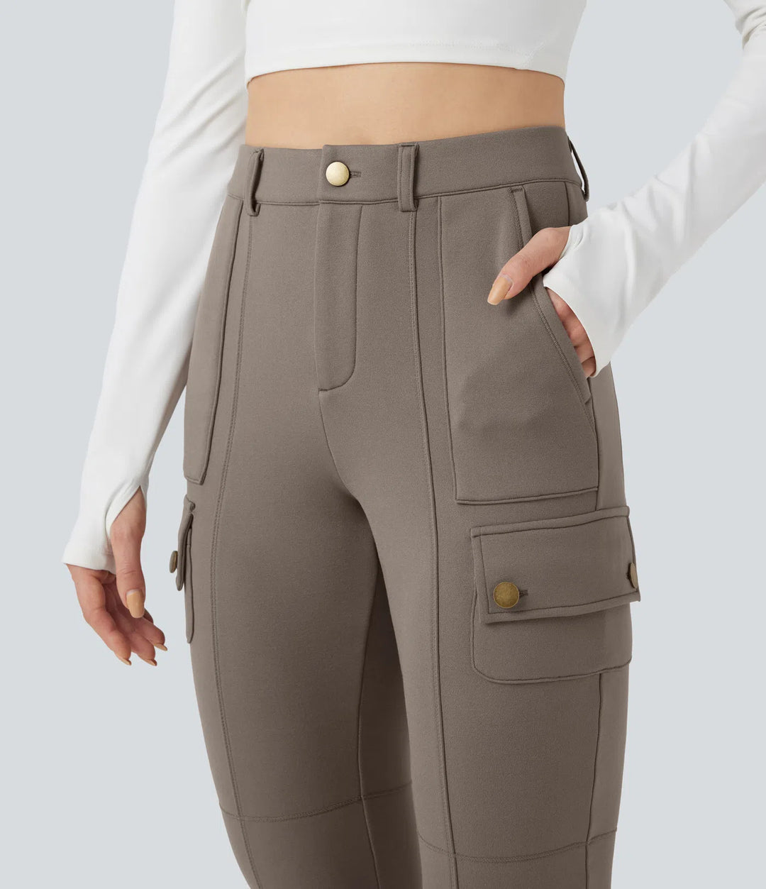 High Waisted Skinny Fleece Hiking Cargo Pants with Pockets