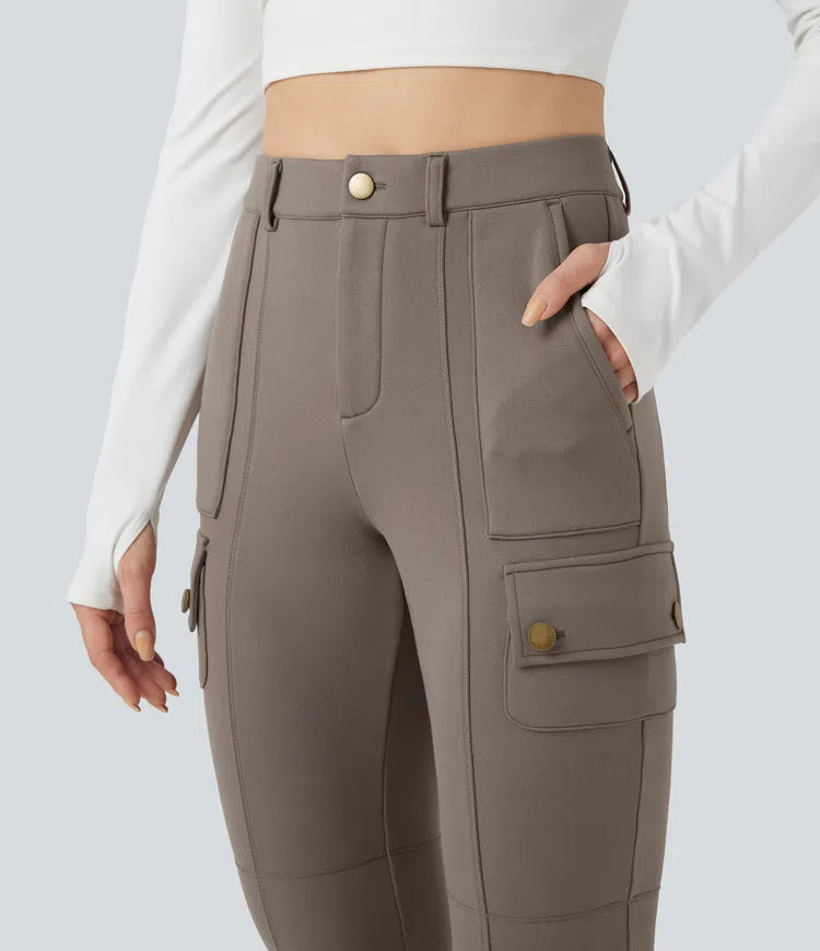 High Waisted Skinny Fleece Hiking Cargo Pants with Pockets