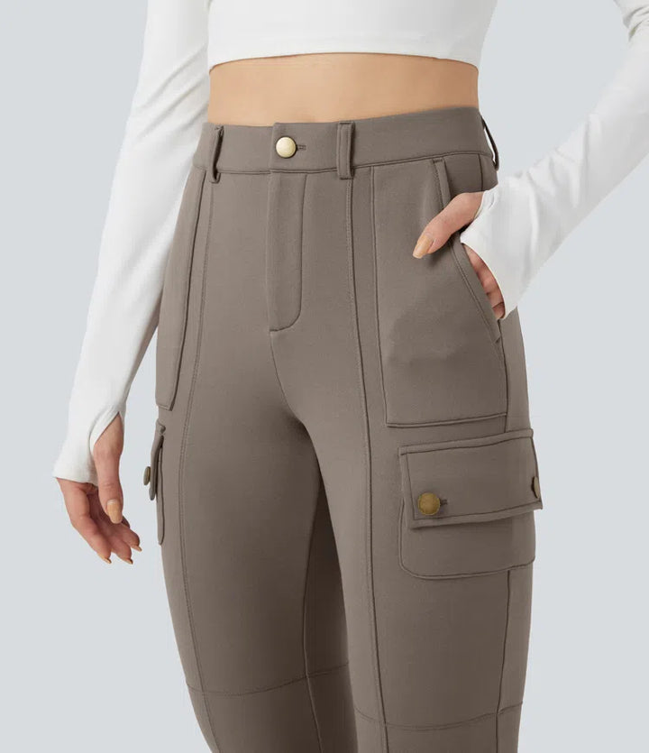 High Waisted Skinny Fleece Hiking Cargo Pants with Pockets