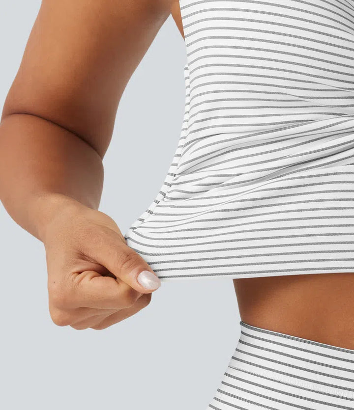 Low Support Non-Removable Pad Push-Up Stripe Yoga Sports Bra