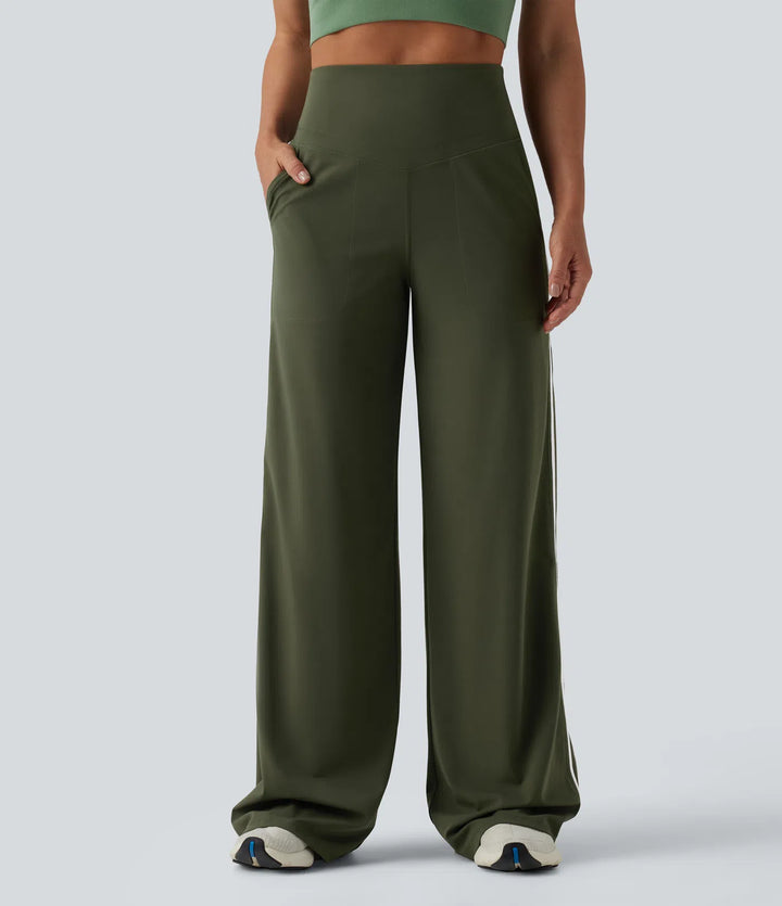 Halara UltraSculpt High Waisted Tummy Control Color Block Stripes Yoga Baggy Pants with Pockets