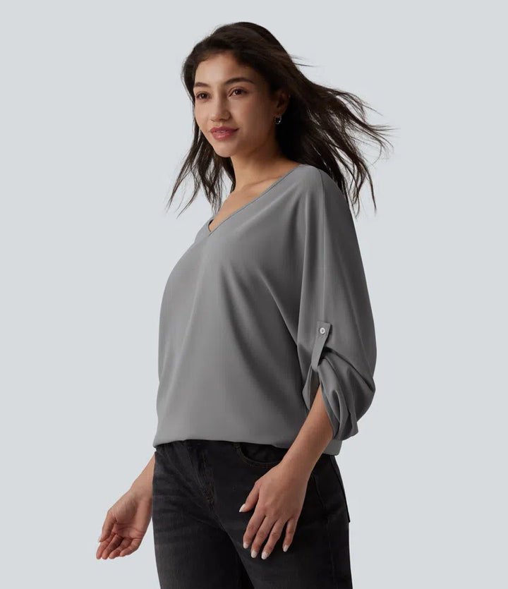 Wrinkle Recovery V Neck Long Sleeve Work Blouse